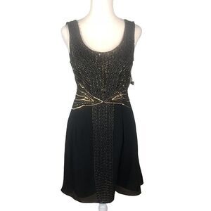 NEW Sable+Zoe Black Sleeveless A-Line Chiffon Cocktail Dress 4 Gold Beads Sequin